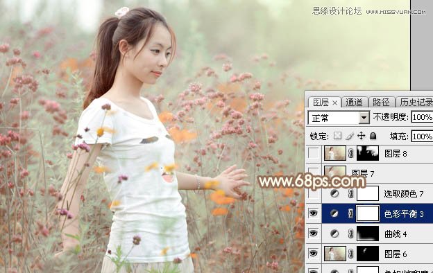 Photoshop调出鲜花里美女照片暖色效果