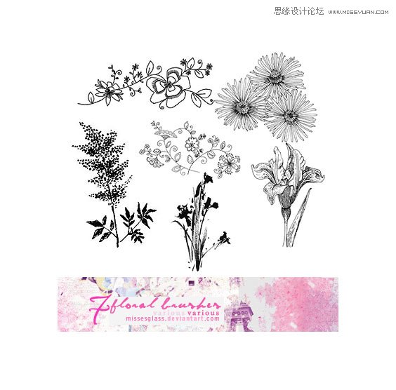中国风花枝和花朵装饰笔刷