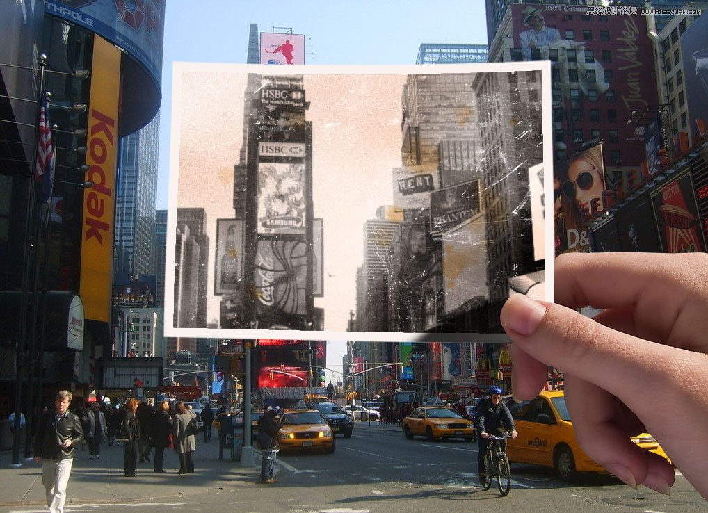 Photoshop创意合成手拿老照片图片效果