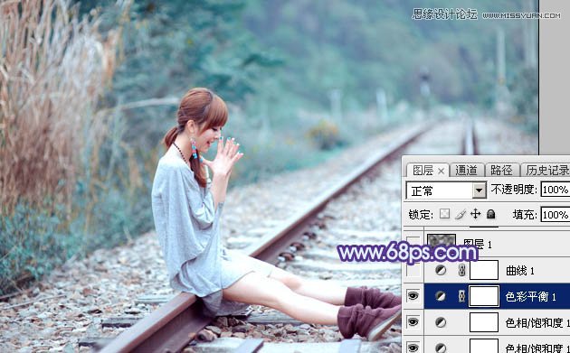 Photoshop调出铁路人像梦幻蓝色效果