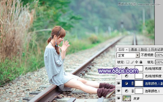 Photoshop调出铁路人像梦幻蓝色效果