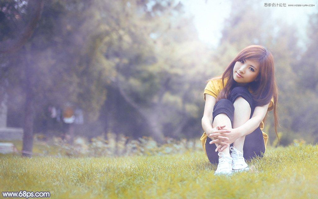 Photoshop调出草地美女唯美逆光效果图