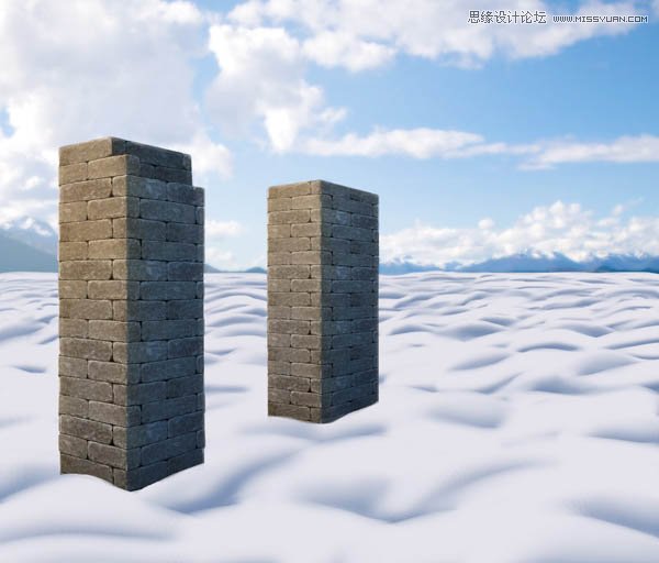 Photoshop给建筑物添加冬季积雪效果图