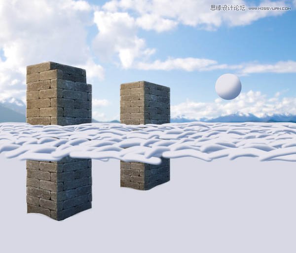 Photoshop给建筑物添加冬季积雪效果图