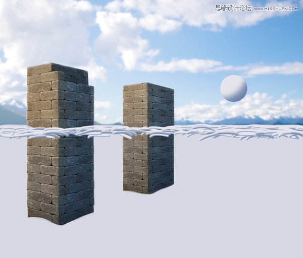 Photoshop给建筑物添加冬季积雪效果图