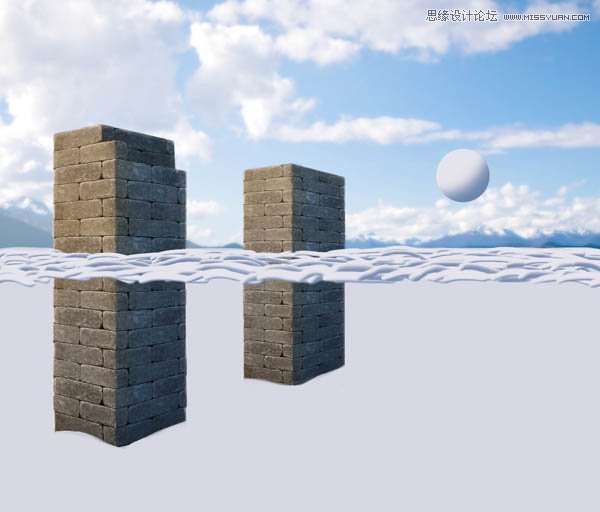 Photoshop给建筑物添加冬季积雪效果图