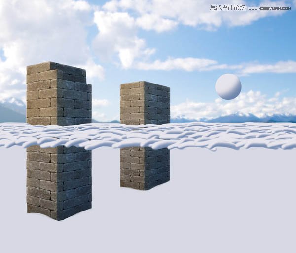 Photoshop给建筑物添加冬季积雪效果图