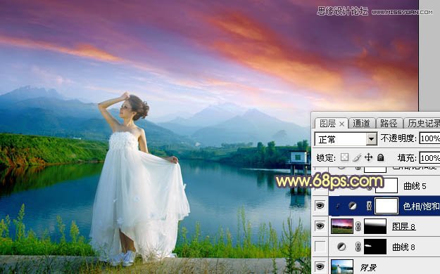 Photoshop给外景婚片添加唯美的黄昏效果