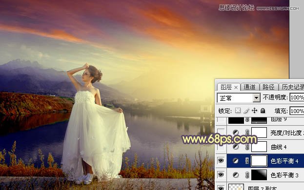 Photoshop给外景婚片添加唯美的黄昏效果