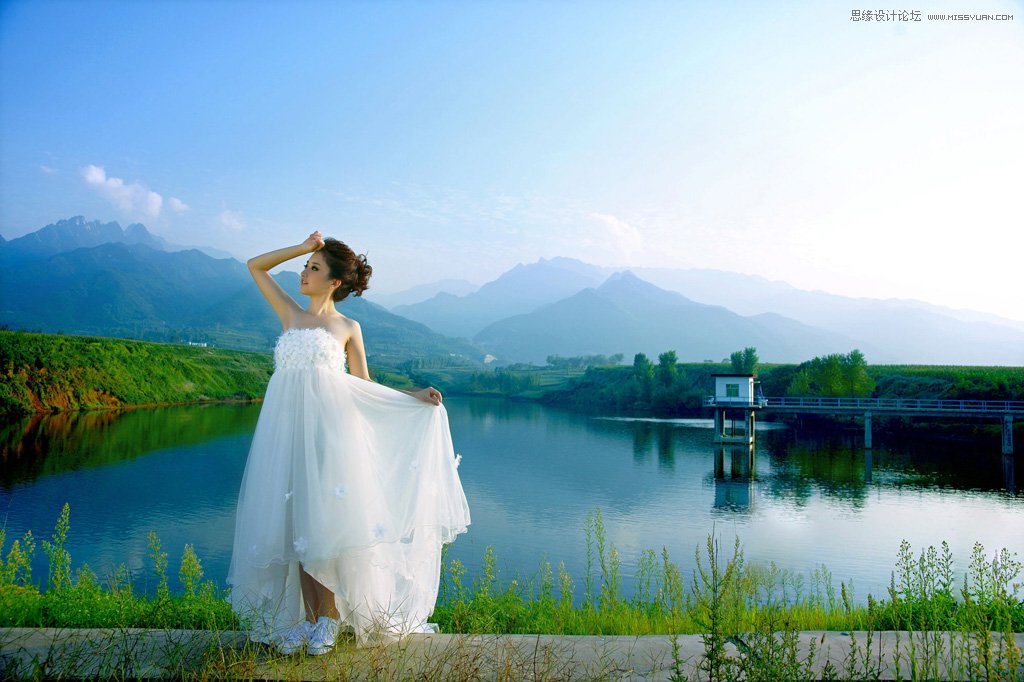 Photoshop给外景婚片添加唯美的黄昏效果