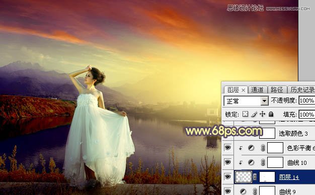 Photoshop给外景婚片添加唯美的黄昏效果