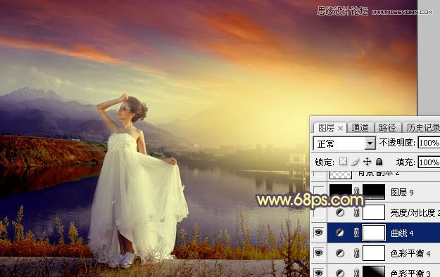 Photoshop给外景婚片添加唯美的黄昏效果