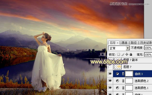 Photoshop给外景婚片添加唯美的黄昏效果