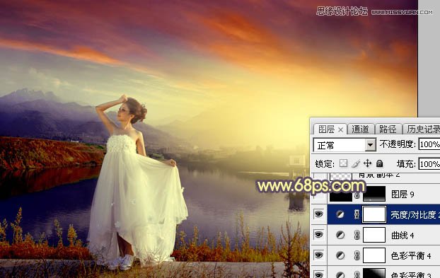 Photoshop给外景婚片添加唯美的黄昏效果
