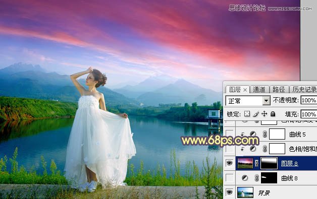 Photoshop给外景婚片添加唯美的黄昏效果