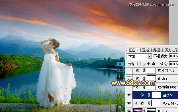 Photoshop给外景婚片添加唯美的黄昏效果
