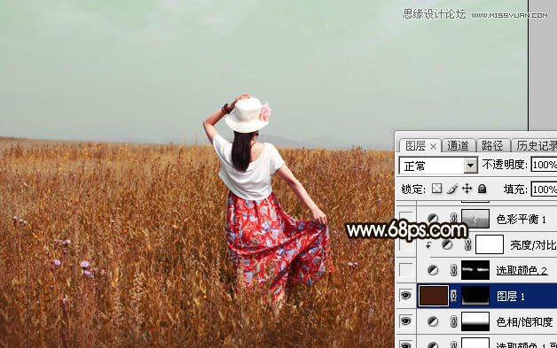 Photoshop调出草丛中的美女秋季逆光效果