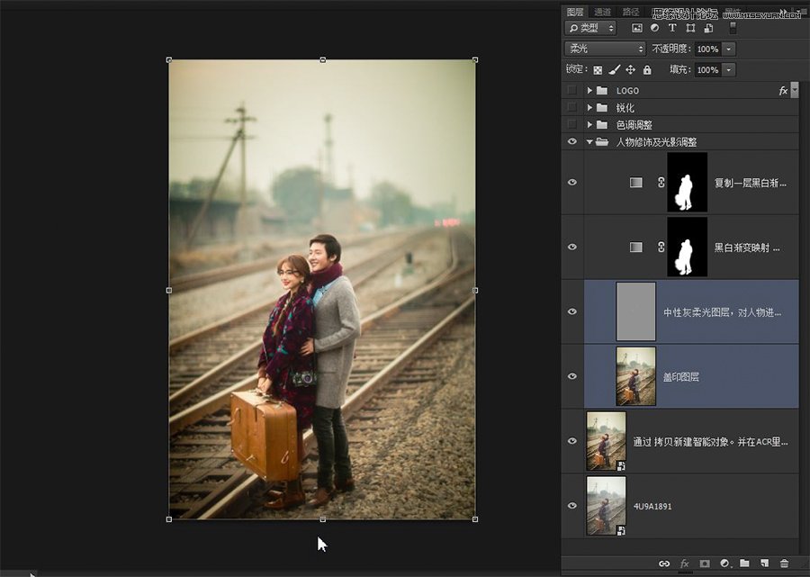 Photoshop调出情侣人像照片文艺范冷色调