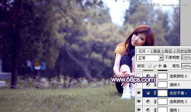 Photoshop调出外景可爱女孩梦幻紫色调