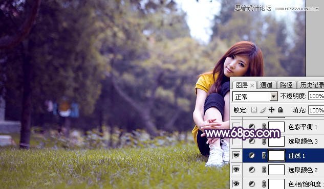 Photoshop调出外景可爱女孩梦幻紫色调