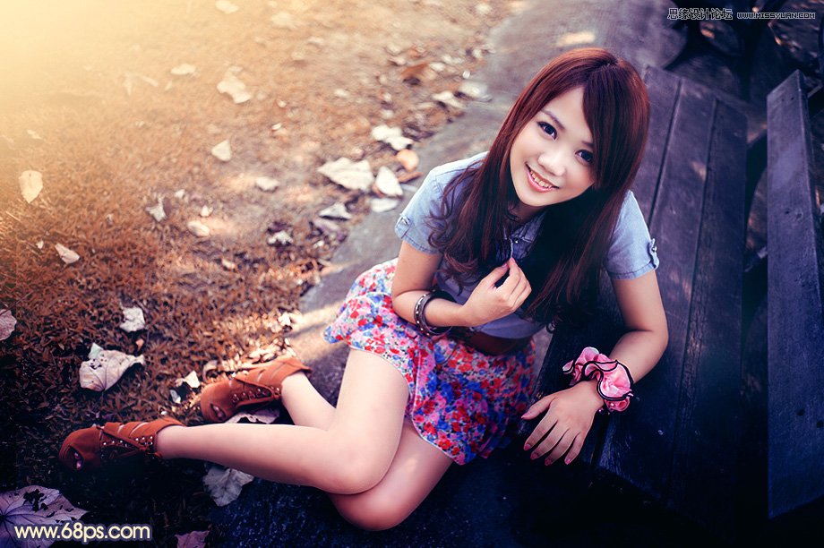 Photoshop给公园美女照片添加逆光效果图