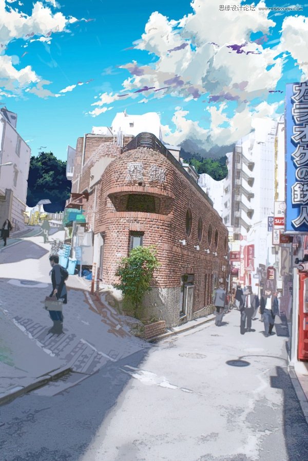 Photoshop调出街景照片唯美的手绘效果图