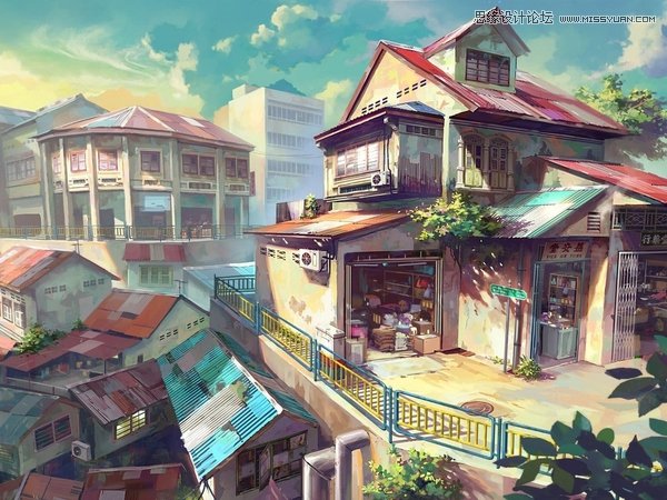 Photoshop调出街景照片唯美的手绘效果图