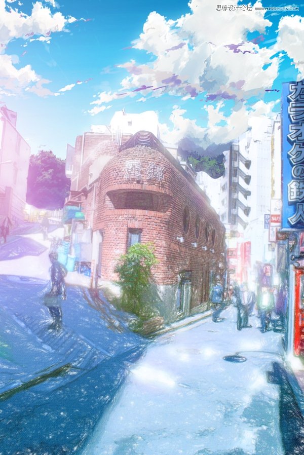 Photoshop调出街景照片唯美的手绘效果图