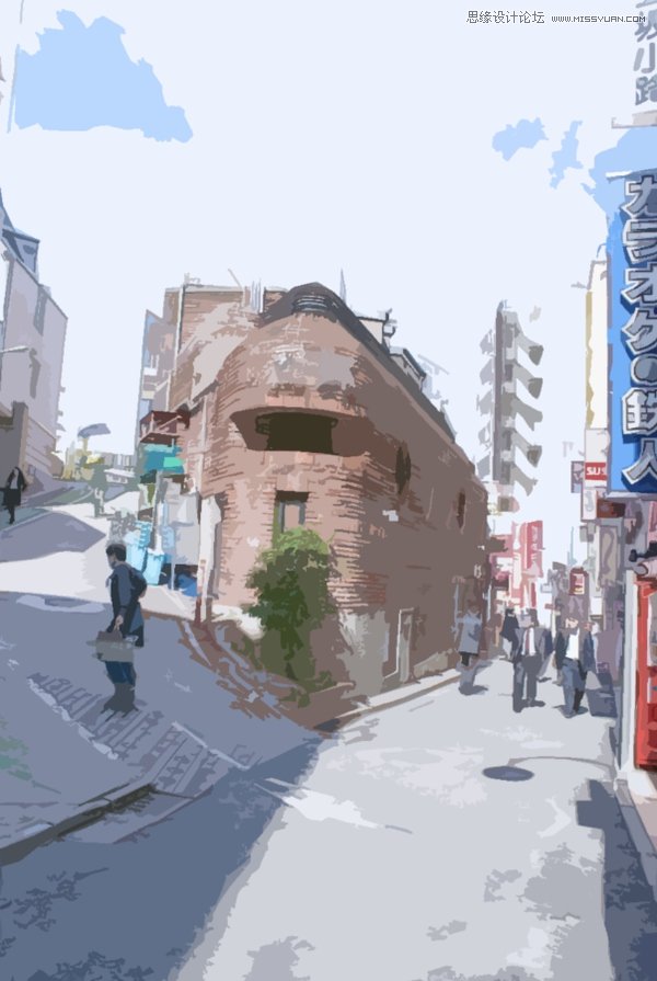 Photoshop调出街景照片唯美的手绘效果图