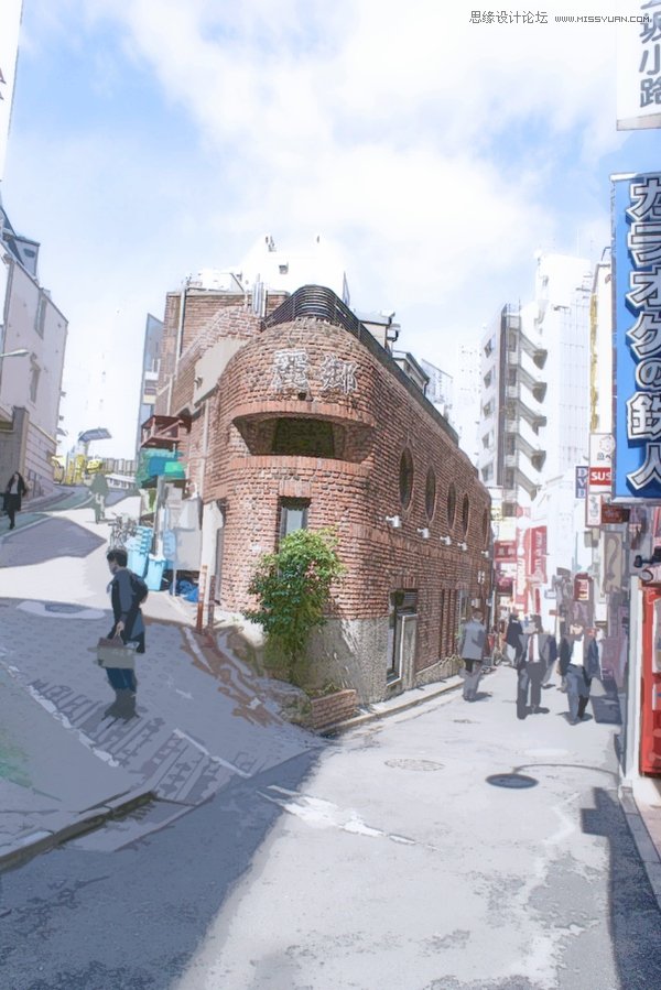 Photoshop调出街景照片唯美的手绘效果图