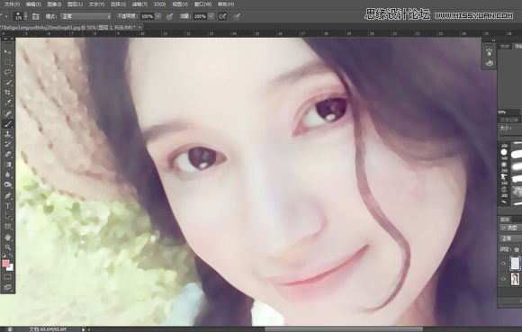 Photoshop给夏天清爽效果草帽美女照片仿手绘