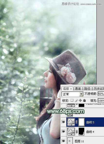 Photoshop调出外景人像唯美的青色效果