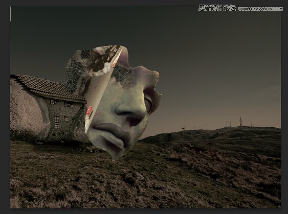 Photoshop合成巨石人脸后期场景效果图