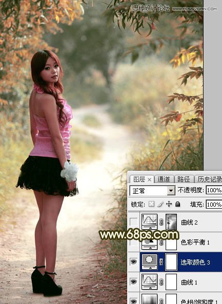 Photoshop调出小路边人像秋季淡黄色调