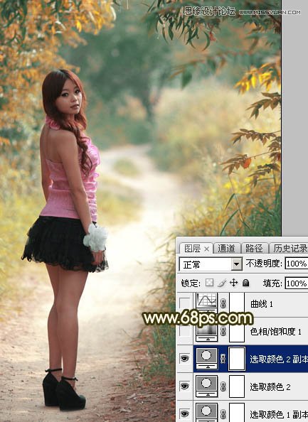 Photoshop调出小路边人像秋季淡黄色调