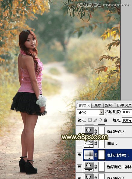 Photoshop调出小路边人像秋季淡黄色调