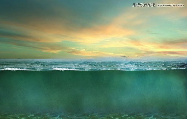 Photoshop合成海上漂浮的海龟岛效果图