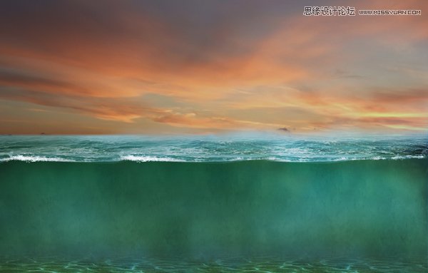 Photoshop合成海上漂浮的海龟岛效果图