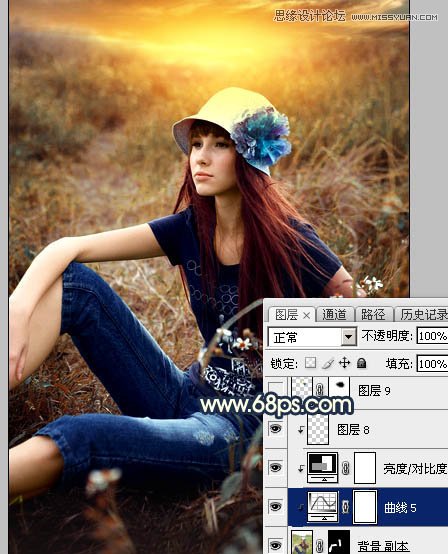 Photoshop调出外景女孩金色夕阳美景效果