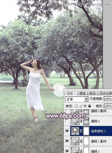 Photoshop调出外景林中女孩梦幻紫色效果
