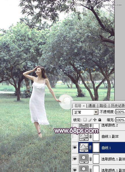 Photoshop调出外景林中女孩梦幻紫色效果