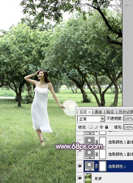 Photoshop调出外景林中女孩梦幻紫色效果