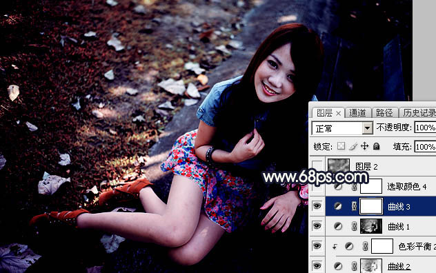 Photoshop给公园女孩添加怀旧逆光效果图