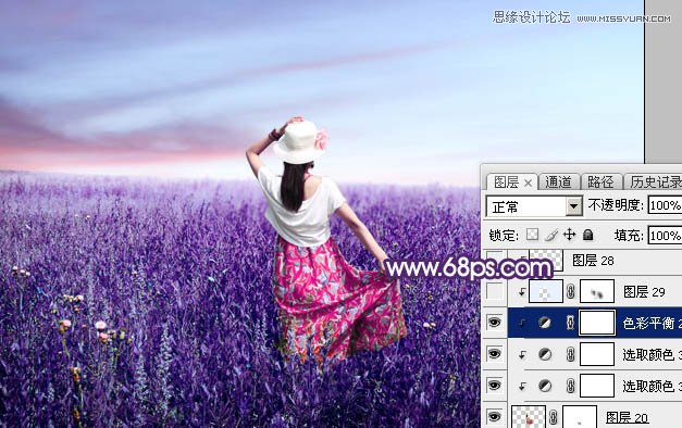 Photoshop调出唯美紫色效果的外景女人照片