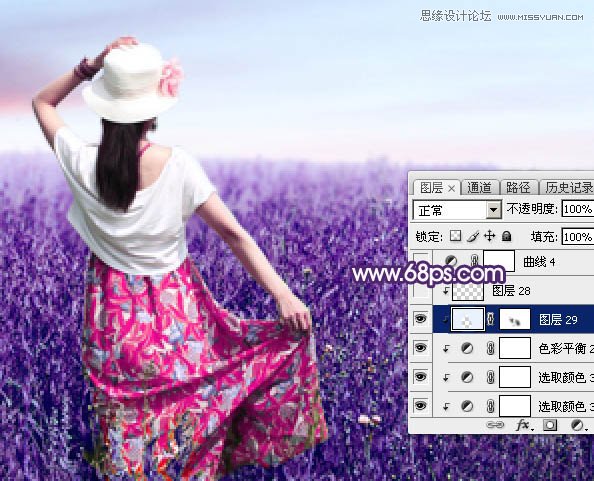 Photoshop调出唯美紫色效果的外景女人照片