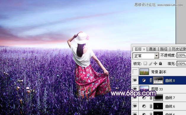 Photoshop调出唯美紫色效果的外景女人照片