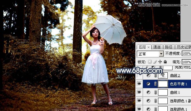 Photoshop给果子森林照片添加夕阳逆光效果
