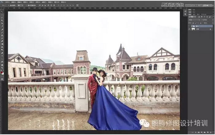 Photoshop给外景婚片添加冷色云彩效果