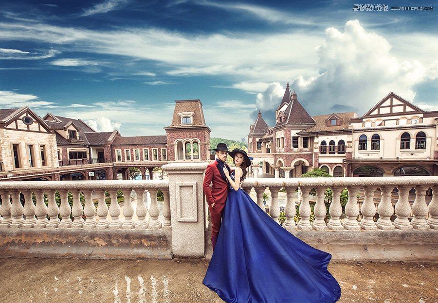 Photoshop给外景婚片添加冷色云彩效果