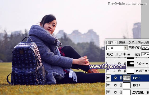 Photoshop给外景女孩添加唯美的黄昏景色